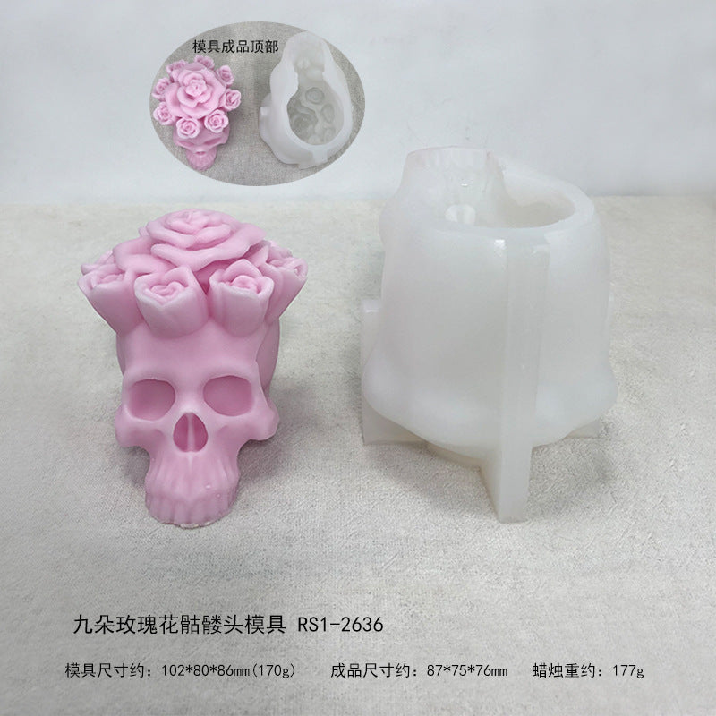 Halloween candle silicone mold-skull candle mold-skull resin molds-plaster mould-skull with flowers resin molds-candle mould-home decoration