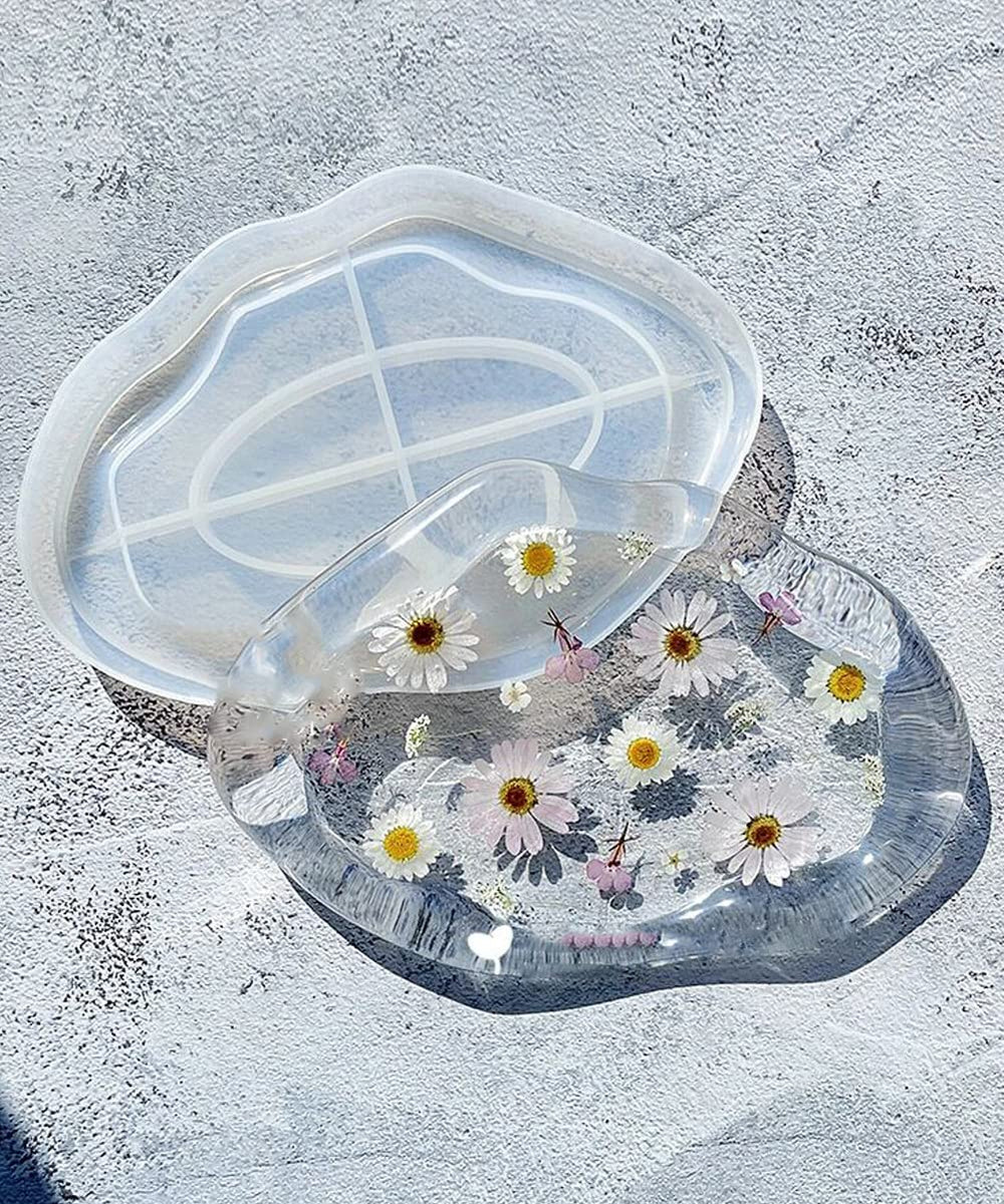 Tray Resin Mold,Irregular Cloud Pressed Flowers DIY Coasters Silicone