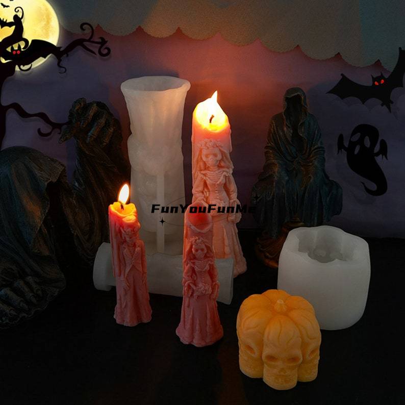Halloween Silicone Mold Skeletons Zombies Pumpkin Mold for Handmade Candles Resin Making Ornaments DIY 7 Style