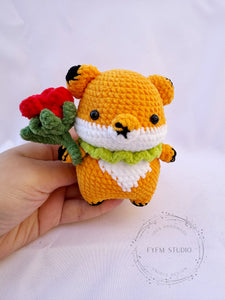 Fox with rose flower Crochet Toy with Milk Yarn/ Handmade Toy Keychain