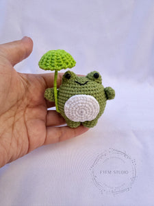 Frog with umbrella Crochet Toy with Milk Yarn/ Handmade Toy Keychain