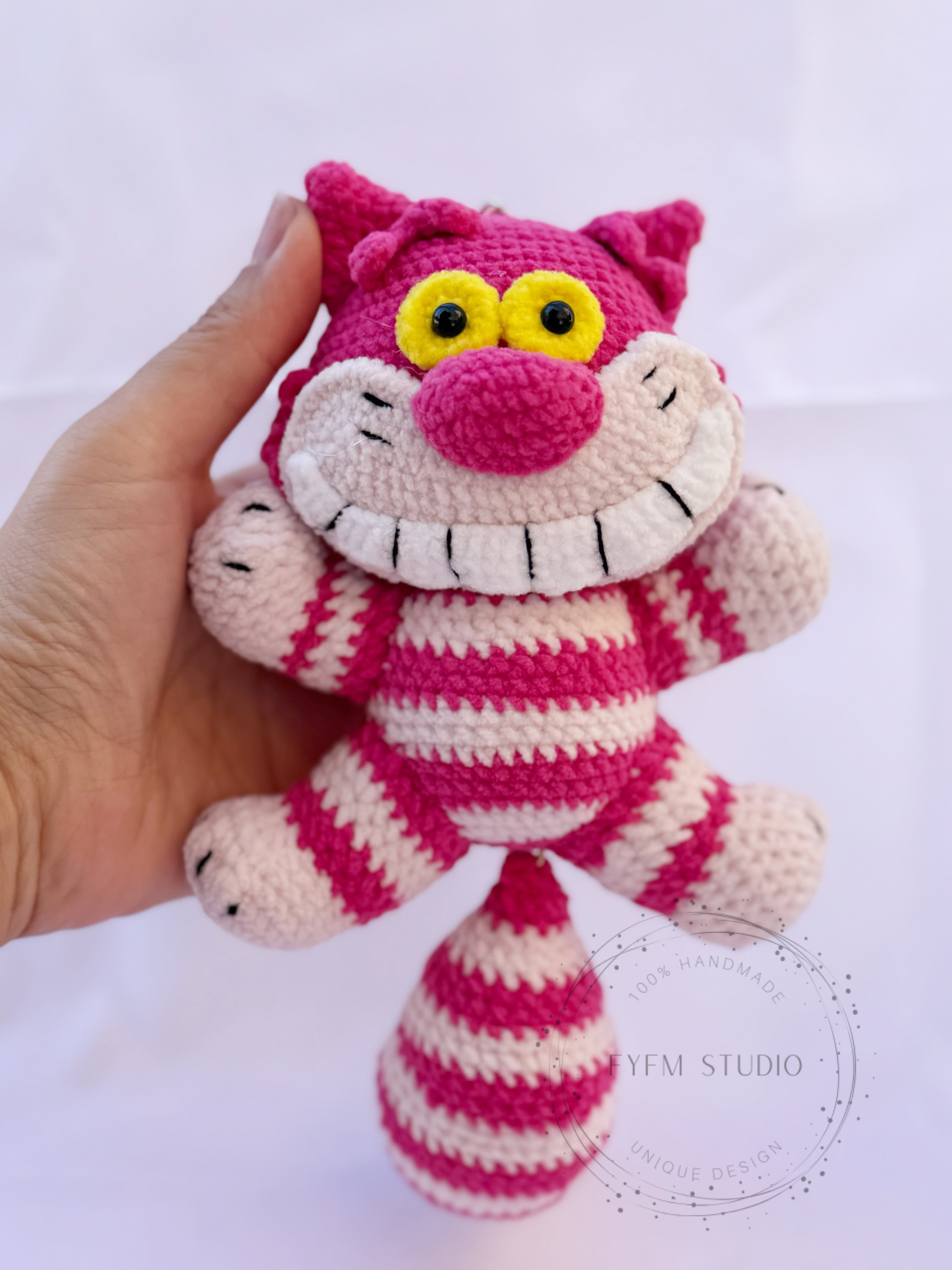 Big size Cheshire Cat Crochet Toy with Velvet Yarn/ Handmade Toy Keychain