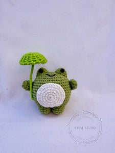 Frog with umbrella Crochet Toy with Milk Yarn/ Handmade Toy Keychain