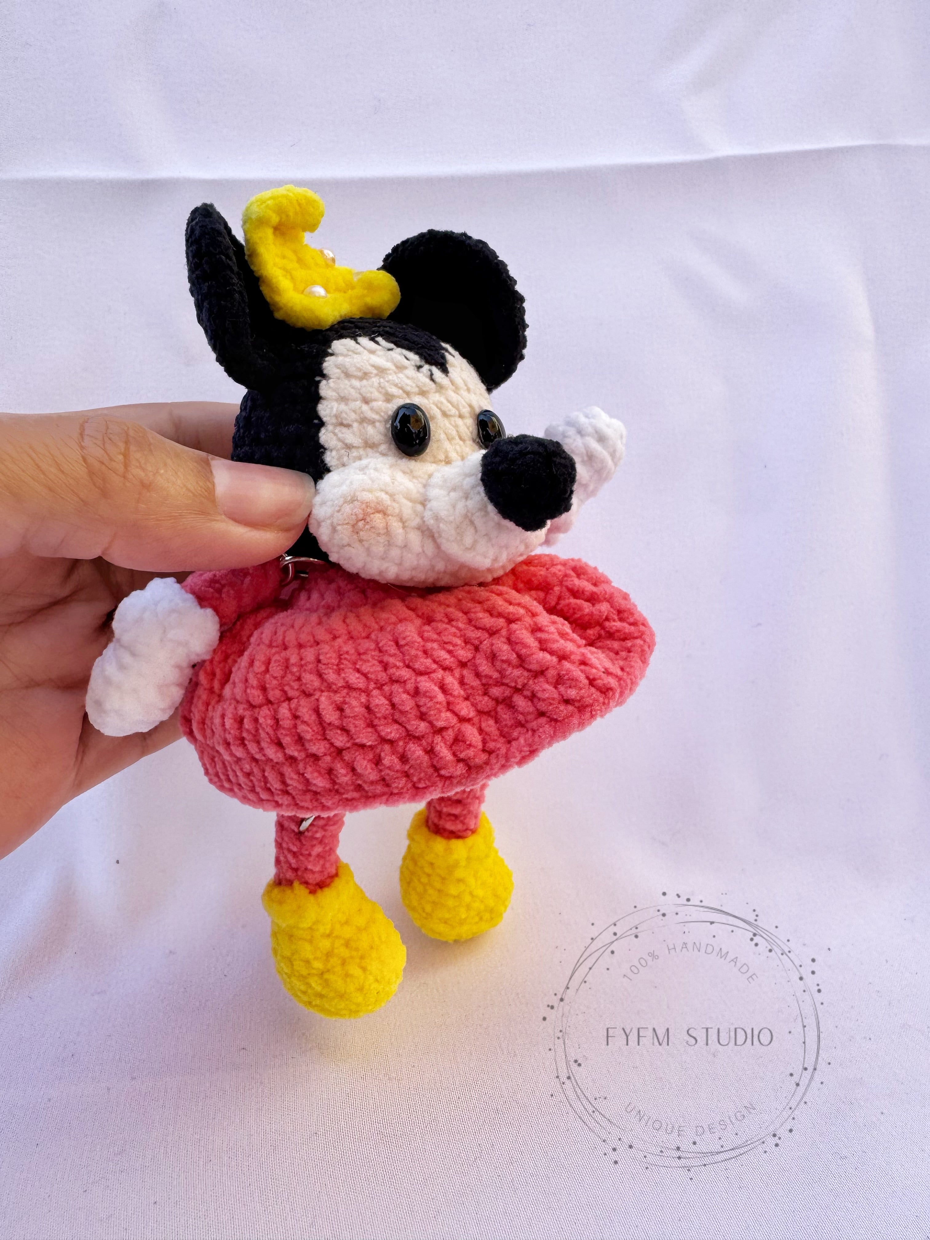 Micky & Minne Crochet Toy with Velvet Yarn/ Handmade Toy Keychain