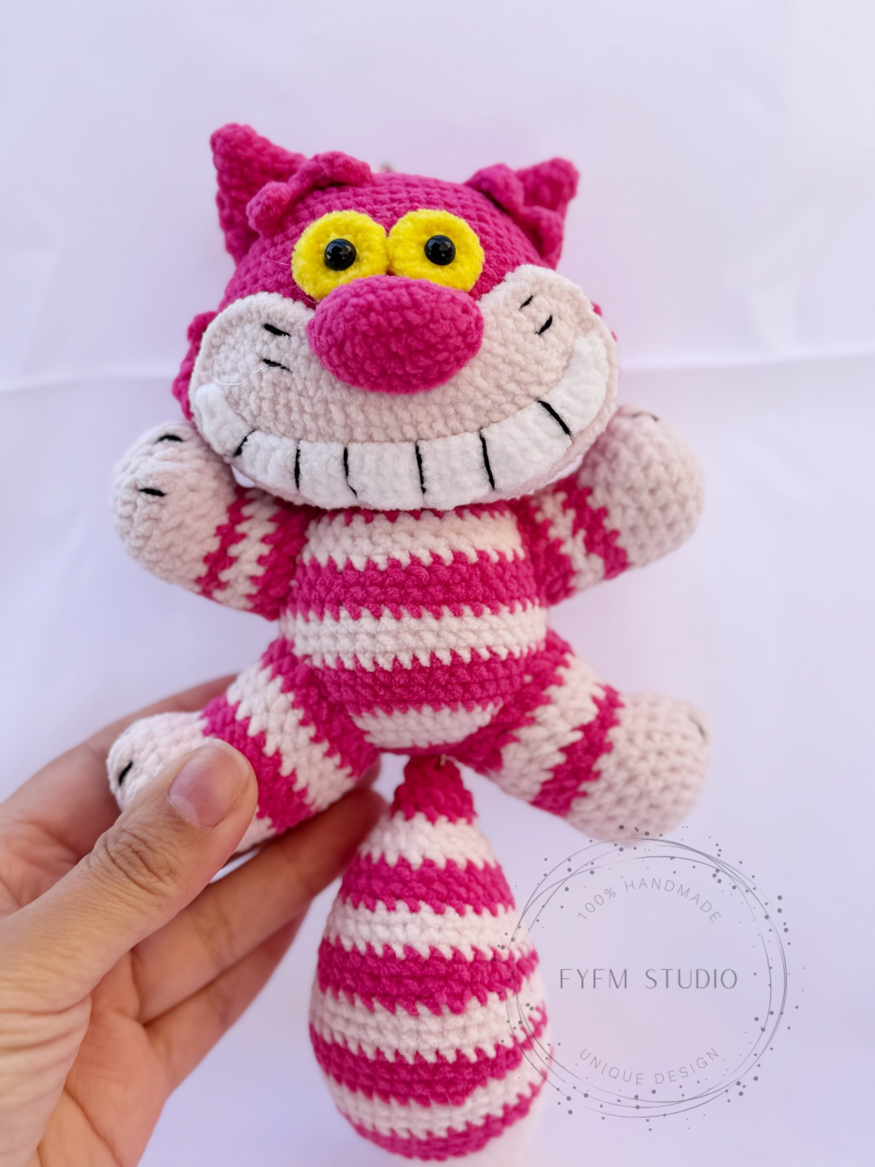 Big size Cheshire Cat Crochet Toy with Velvet Yarn/ Handmade Toy Keychain