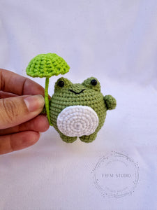 Frog with umbrella Crochet Toy with Milk Yarn/ Handmade Toy Keychain
