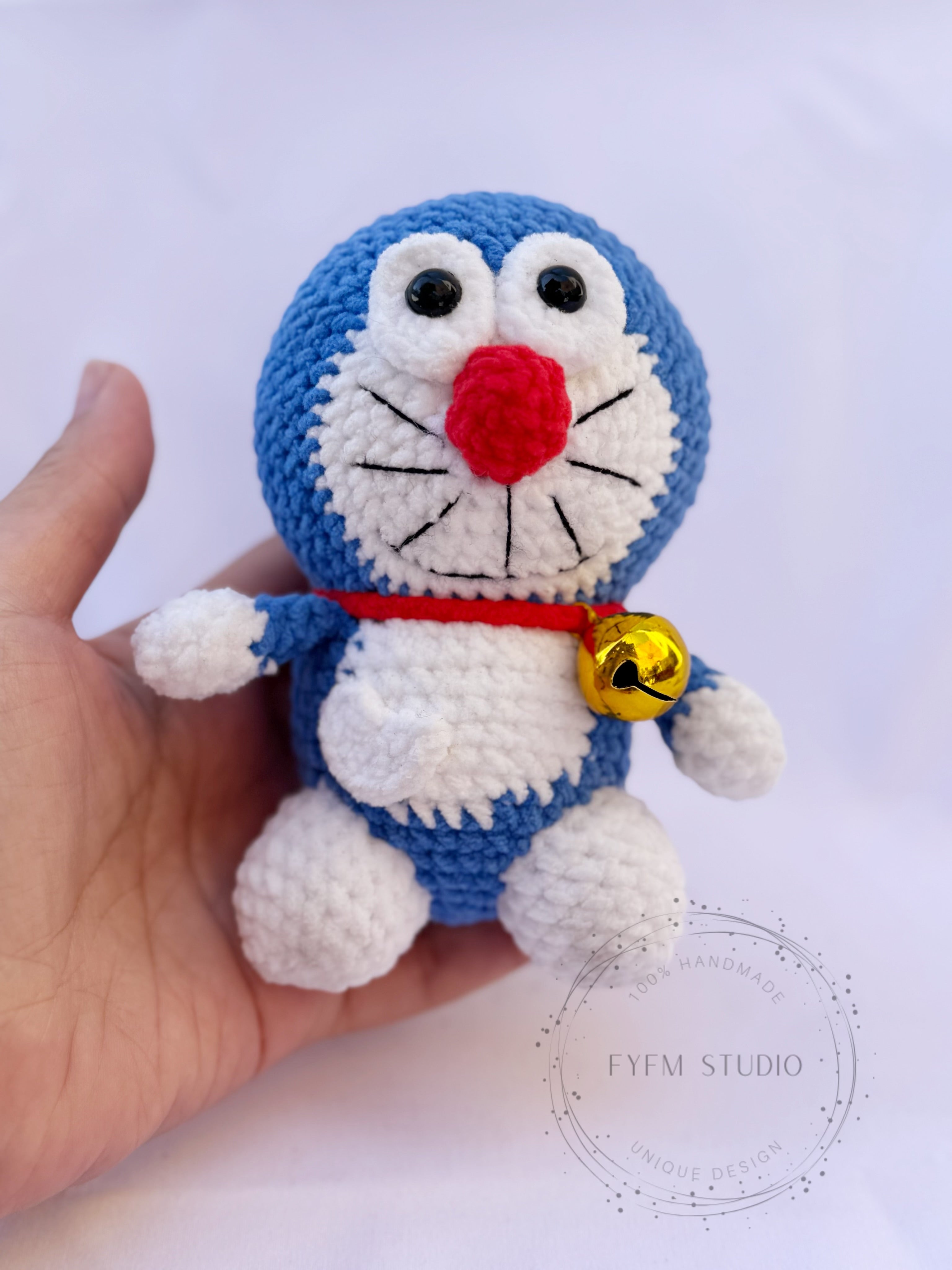 Doraemon Crochet Toy with Velvet Yarn/ Handmade Toy Keychain
