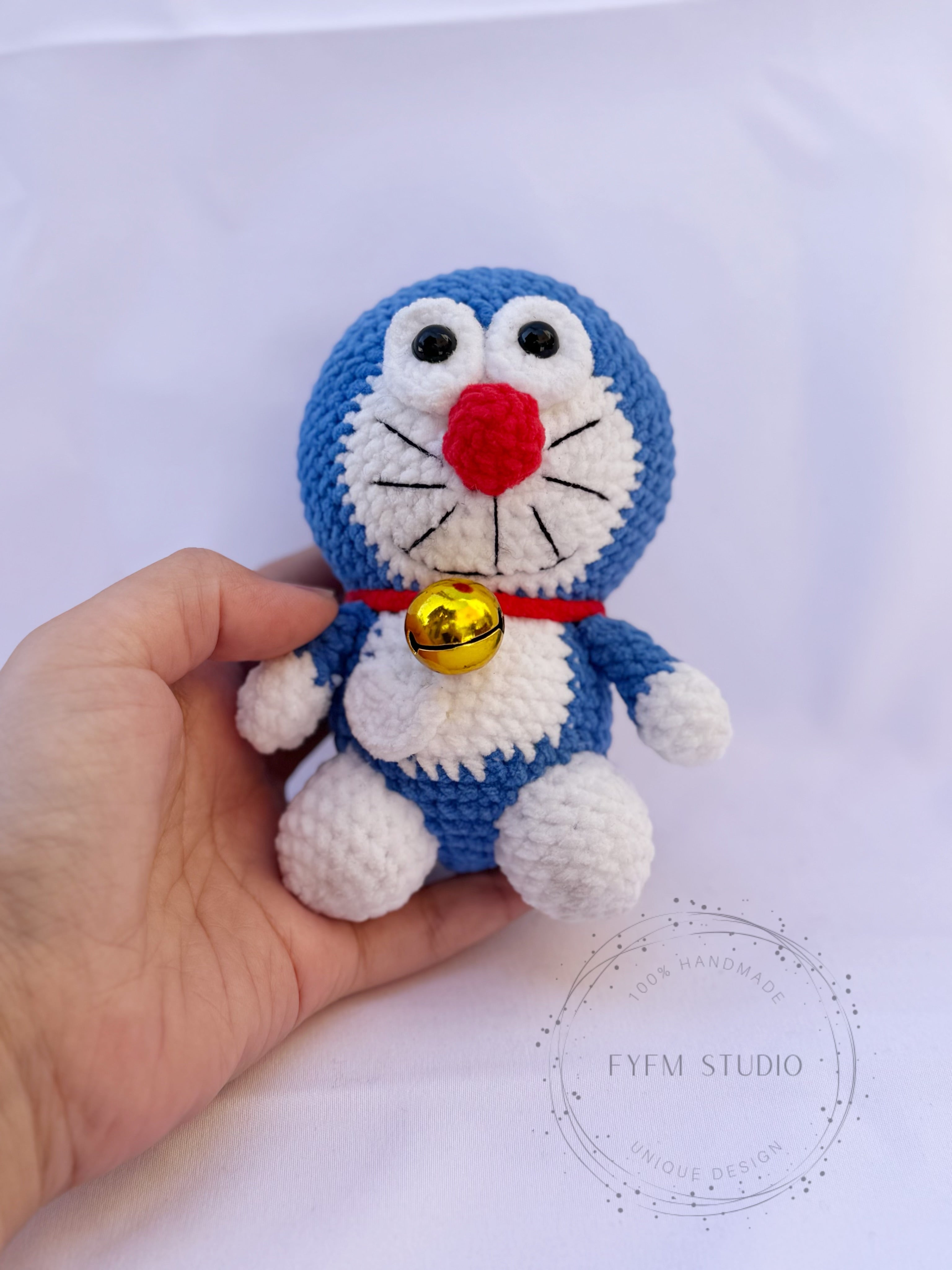 Doraemon Crochet Toy with Velvet Yarn/ Handmade Toy Keychain