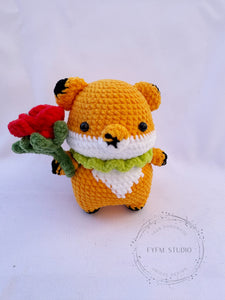 Fox with rose flower Crochet Toy with Milk Yarn/ Handmade Toy Keychain