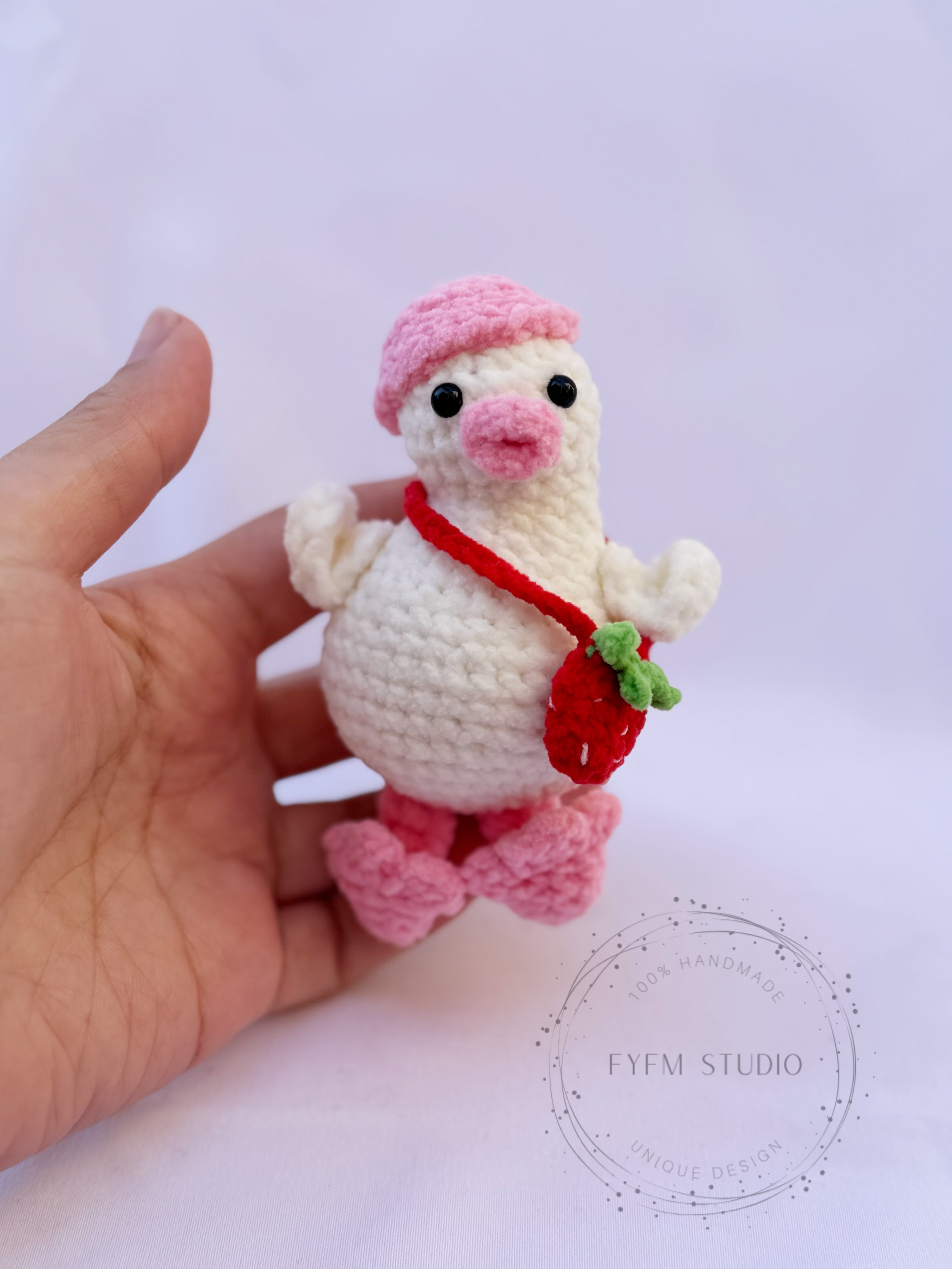 Strawberry duck Crochet Toy with Velvet Yarn/ Handmade Toy Keychain