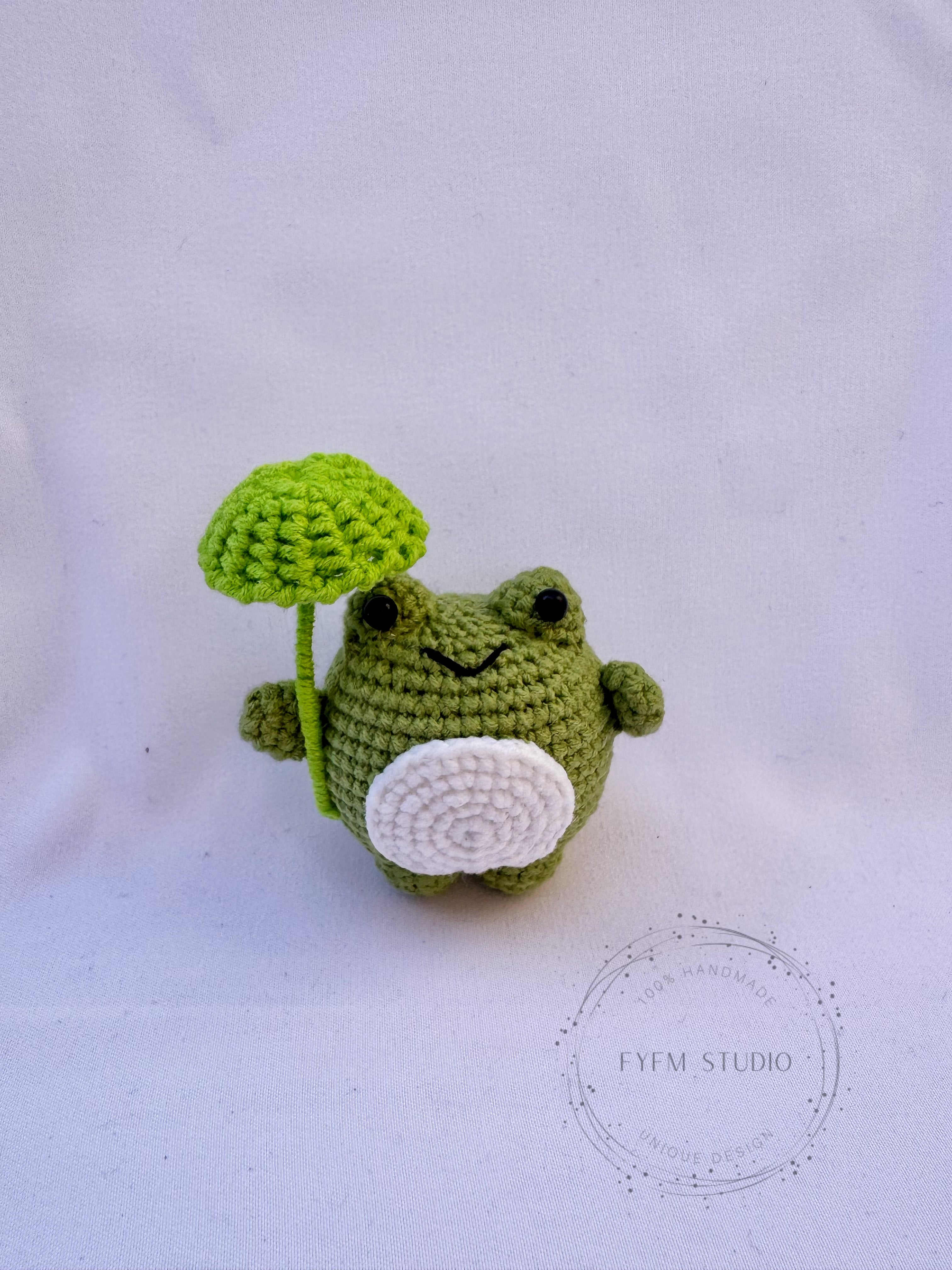 Frog with umbrella Crochet Toy with Milk Yarn/ Handmade Toy Keychain