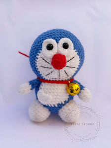 Doraemon Crochet Toy with Velvet Yarn/ Handmade Toy Keychain
