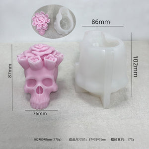 Halloween candle silicone mold-skull candle mold-skull resin molds-plaster mould-skull with flowers resin molds-candle mould-home decoration