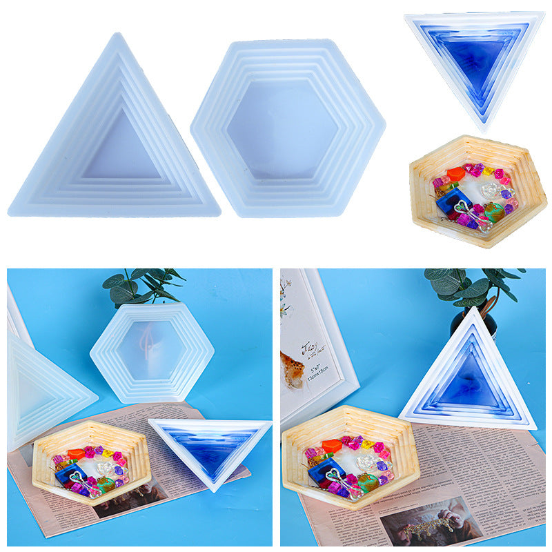 2 styles Polygonal tray silicone mold-Triangle tray resin molds-Hexagonal plate mold-Epoxy resin plate mold-Fruit plate mold