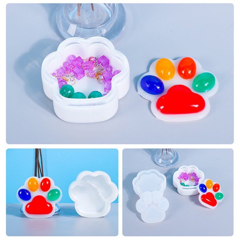 US Stock!Resin Storage Box Mold,Cat Paw Silicone Jewelry Box Mold Set, Epoxy Casting Mold DIY Trinket Container Soap dish Candle Holder,dog