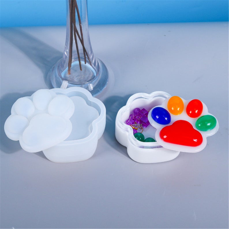 US Stock!Resin Storage Box Mold,Cat Paw Silicone Jewelry Box Mold Set, Epoxy Casting Mold DIY Trinket Container Soap dish Candle Holder,dog