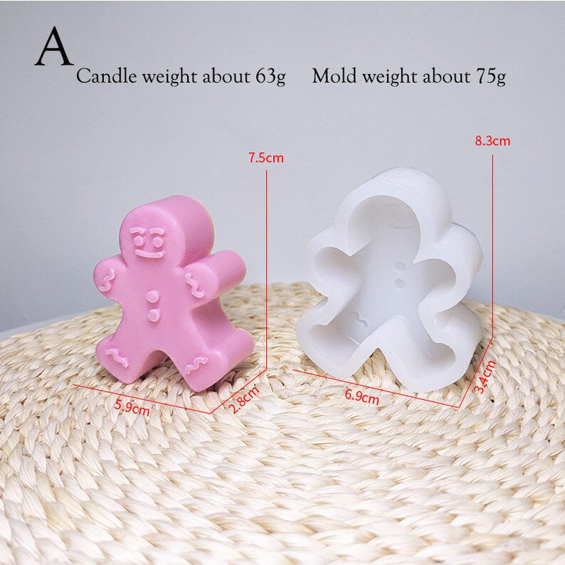 Cute Christmas tree mold, gingerbread man candle mold, Christmas mold, scented candle mold,Candle Mold,Soap Mold,Food grade silicone mould