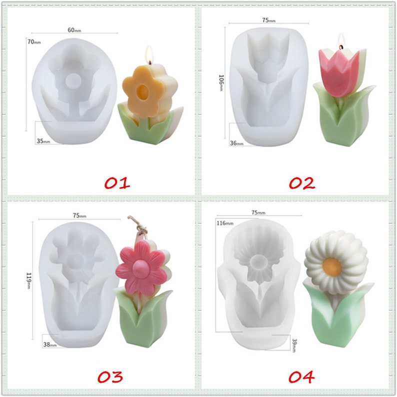 3D Flower Candle Silicone Mold-Simple Tulip Flower Candle Mold